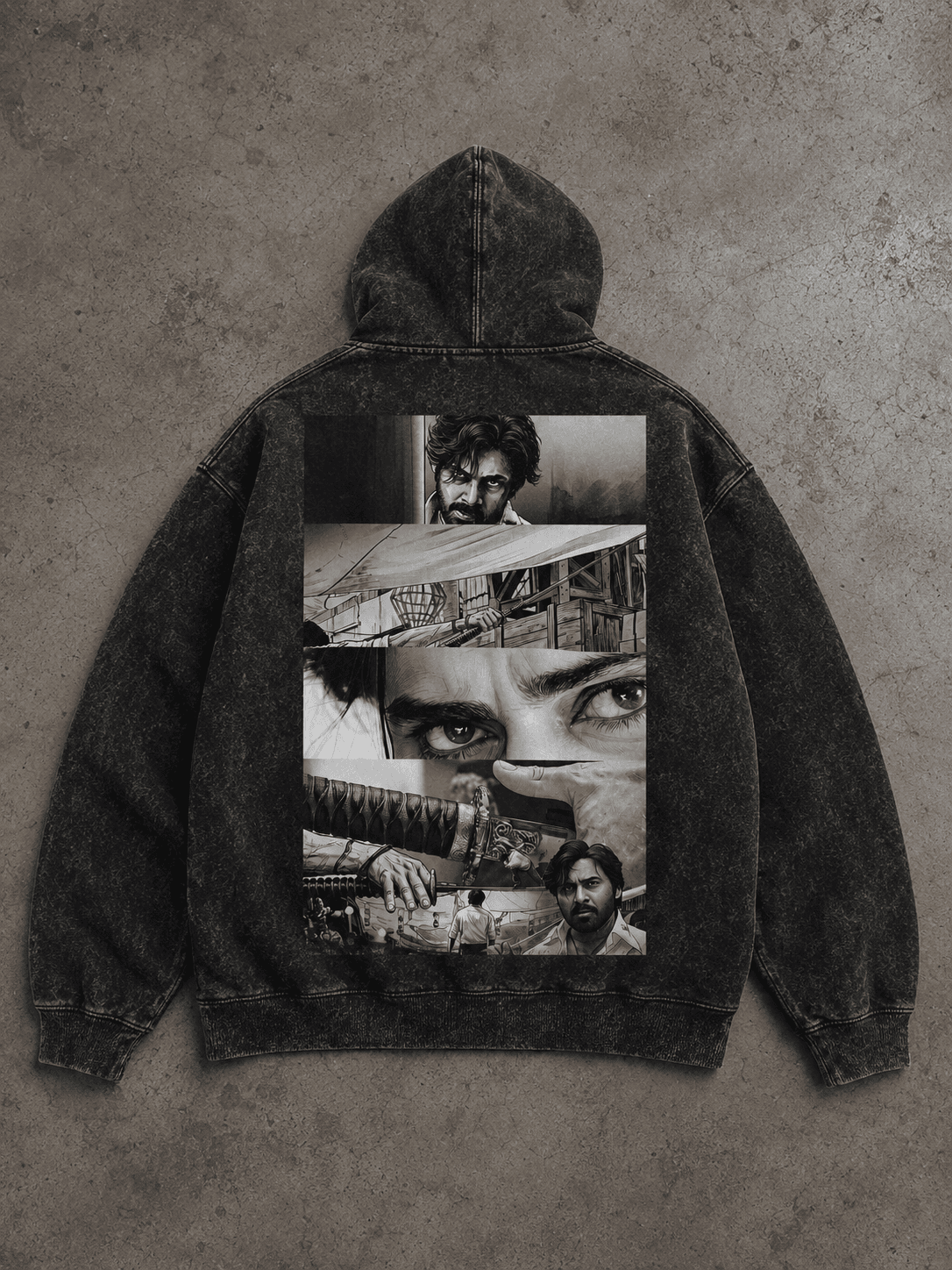 Acid Wash Black Zipper Hoodie