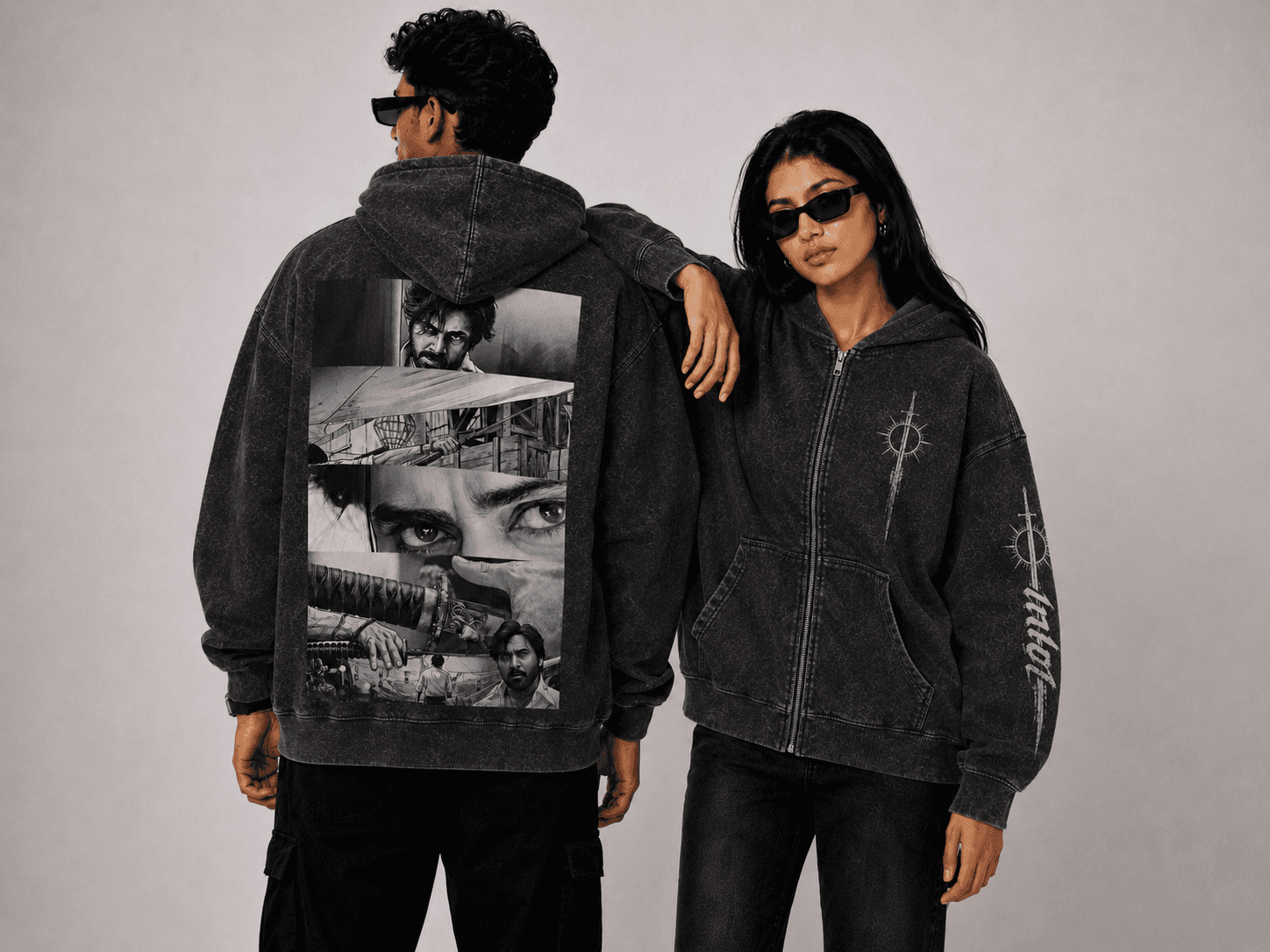 Acid Wash Black Zipper Hoodie 3